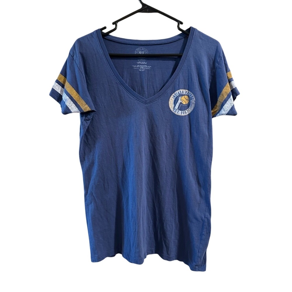 Indiana Pacers basketball '47 Brand Navy V-Neck Tee with White Interior Logo‎